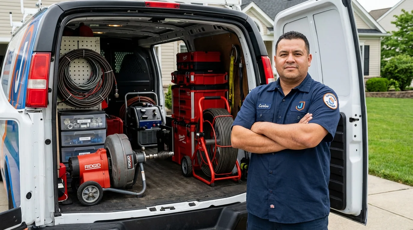 Professional drain cleaning equipment and Johns Plumbing LLC plumber in Caseyville