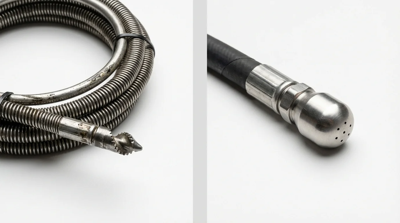 Drain snake cable and hydro jetting nozzle used for drain cleaning in Caseyville, IL