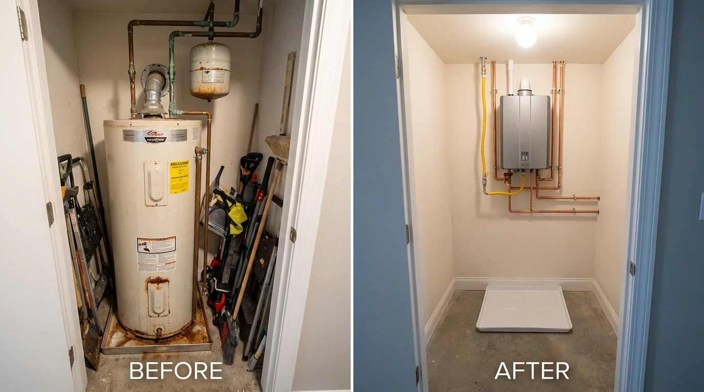 Tank water heater versus wall-mounted tankless unit comparison for Caseyville, IL homeowners